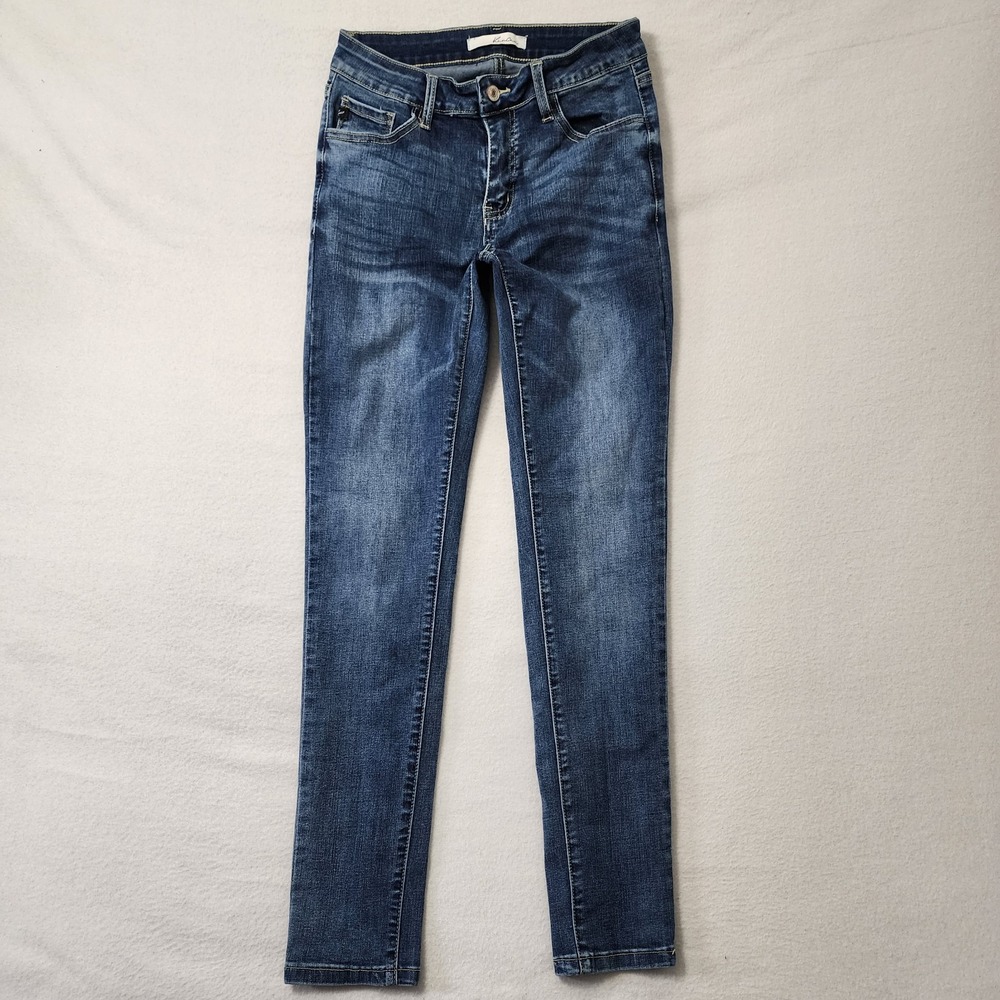 Kancan Skinny Jeans Womens 27x29 Blue Fade Whisker Slim High Rise Denim Pants